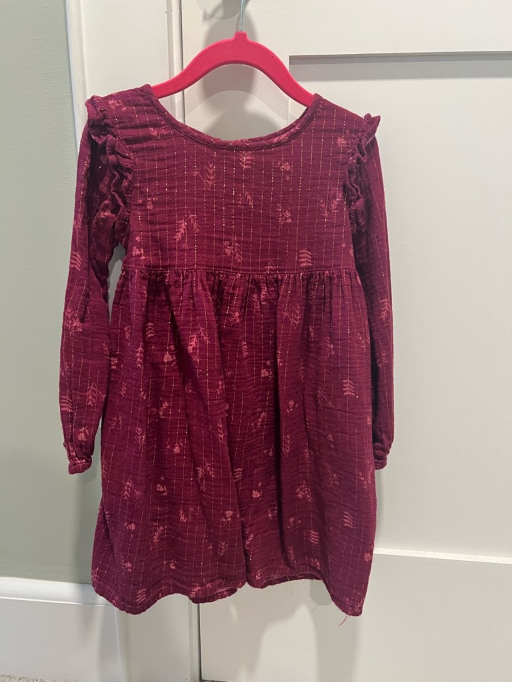 Cat & Jack Burgundy Long Sleeve Ruffle Shoulder Dress